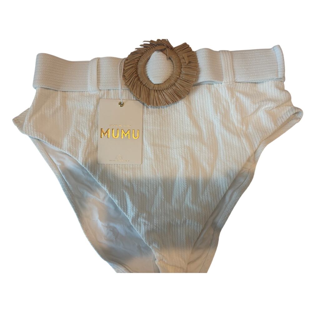 Show Me Your Mumu Women's Ivory Rib Scrunch Bahamas Swim Belted Bottom Size L - Picture 3 of 8